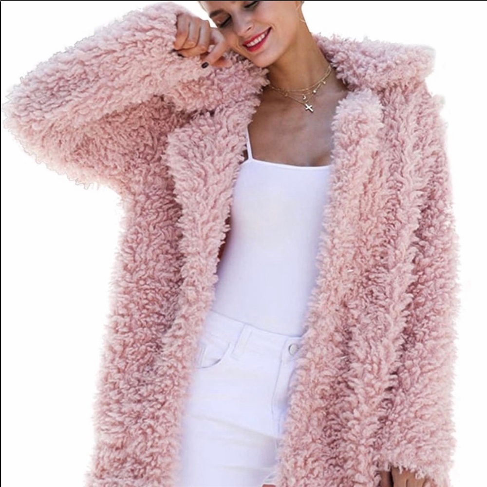 Dusty rose faux fur shaggy teddy coat